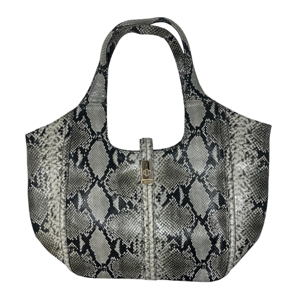Snake-Print Tote Bag in Black & Gray